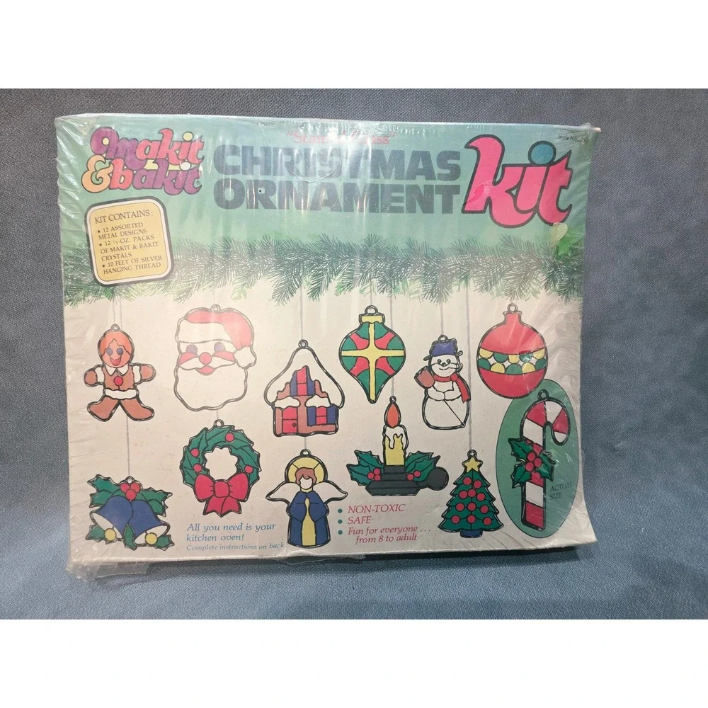 Vintage 1978 Makit & Bakit Stained Glass Christmas Ornament Kit Quincrafts 250